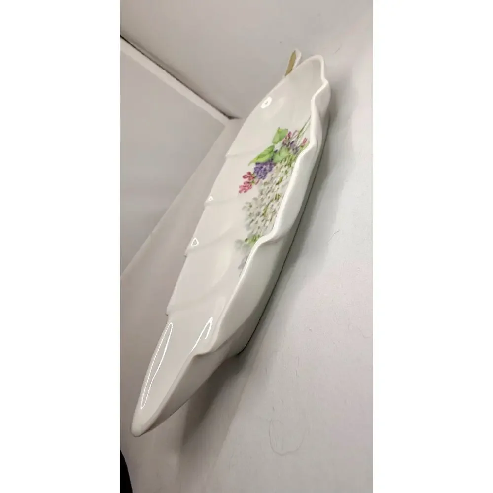 Vintage Old Nuremberg Bavaria Germany Porcelain Leaf Dish Floral Gold Accent
